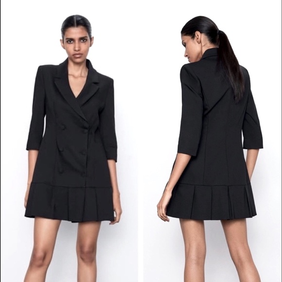 ZARA Black Pleated Double Breasted Dress XS NWT Retail $119 - Picture 2 of 8